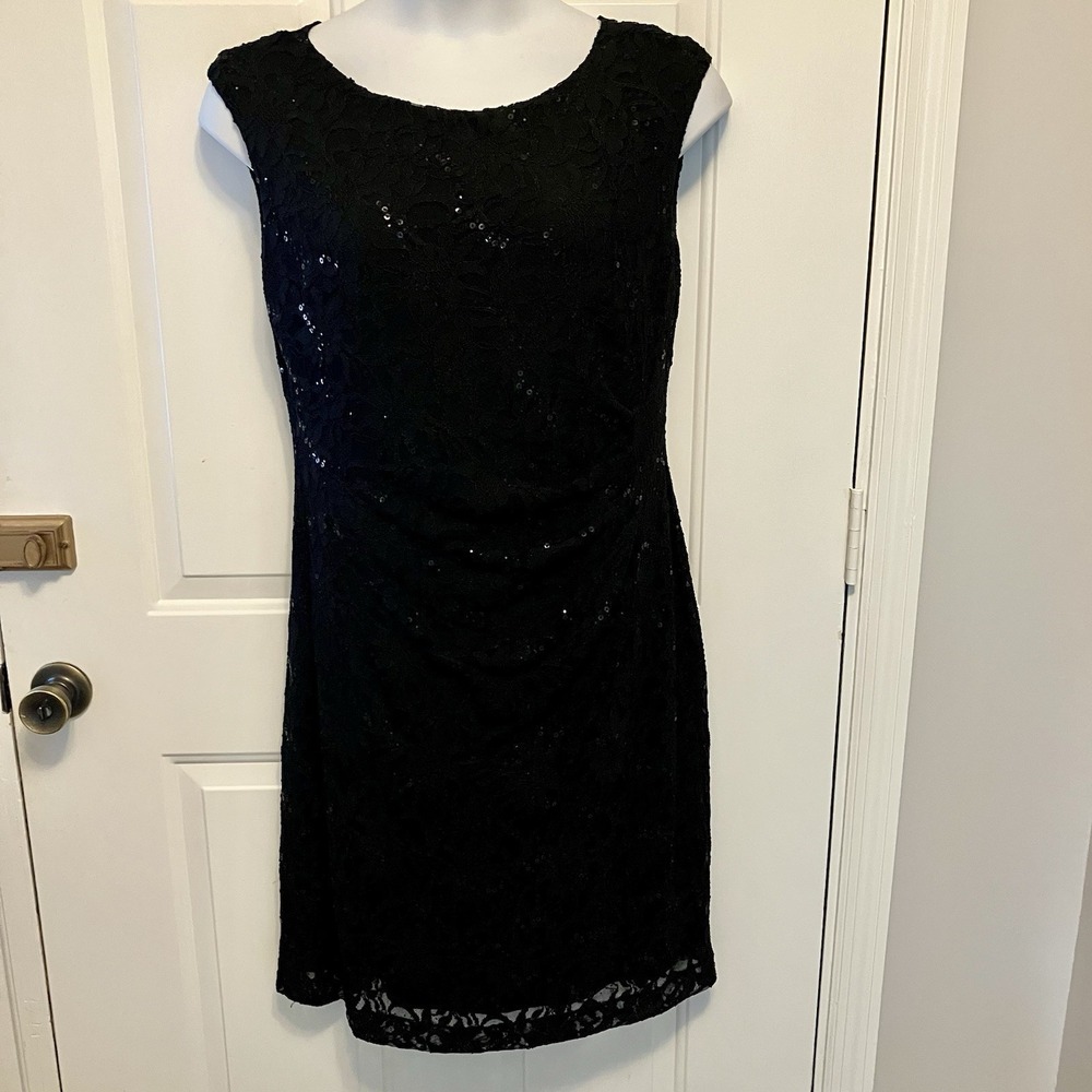 Lauren‎ Ralph Lauren Black Sequin  Sleeveless Midi Dress Plus Size 16 LBD